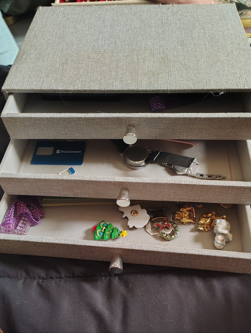 Fabric 3-Drawer Jewelry Organizer in Light Gray